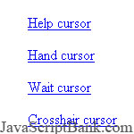 Cursor types on the web page