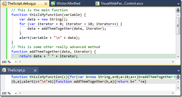 Visual Studio 2010 comparing JavaScript files
