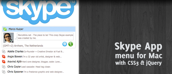 The Mac Skype App menu with CSS3 and jQuery