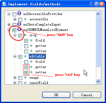 Implements dialog